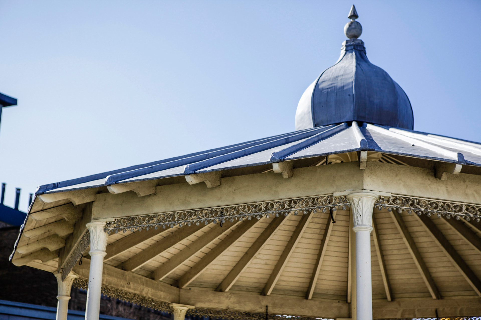 The bandstand dome and cupola against a blue sky